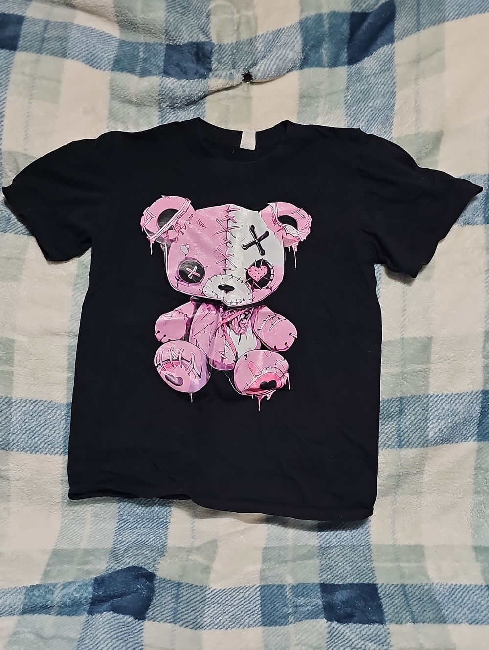 Kids Black T-Shirt with Pink Bear Graphic